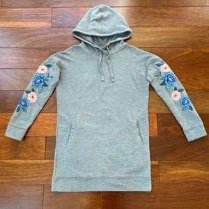 Hollister Hoodie Sweatshirt Dress Gray Embroidered Flowers Pink Blue Size S